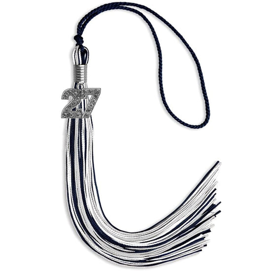Navy Blue/Silver/White Mixed Color Graduation Tassel with Silver Bling Charm by Wholesale Grad Supply