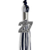 Navy Blue/Silver/White Mixed Color Graduation Tassel with Silver Bling Charm by Wholesale Grad Supply
