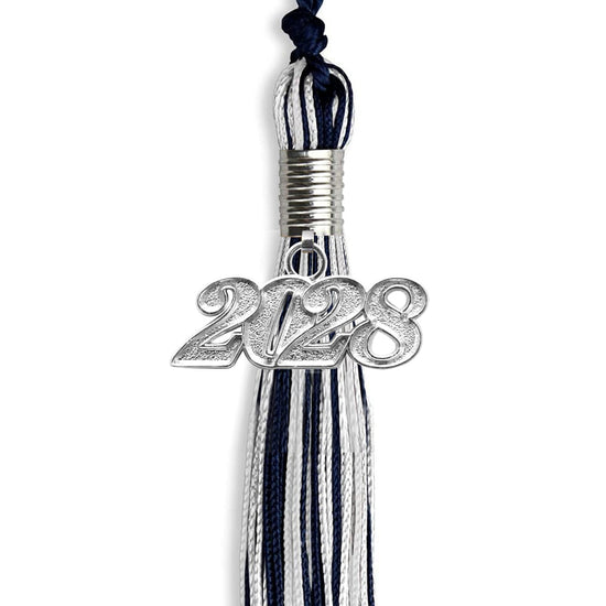 Navy Blue/Silver/White Mixed Color Graduation Tassel with Silver Bling Charm by Wholesale Grad Supply