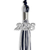 Navy Blue/Silver/White Mixed Color Graduation Tassel with Silver Bling Charm by Wholesale Grad Supply