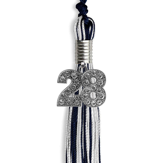 Navy Blue/Silver/White Mixed Color Graduation Tassel with Silver Bling Charm by Wholesale Grad Supply