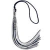 Navy Blue/Silver/White Mixed Color Graduation Tassel with Silver Stacked Date Drop by Wholesale Grad Supply