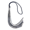 Navy Blue/Silver/White Mixed Color Graduation Tassel with Silver Stacked Date Drop by Wholesale Grad Supply