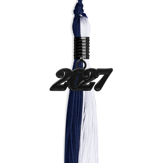 Navy Blue/White Graduation Tassel with Black Bling Charm by Wholesale Grad Supply