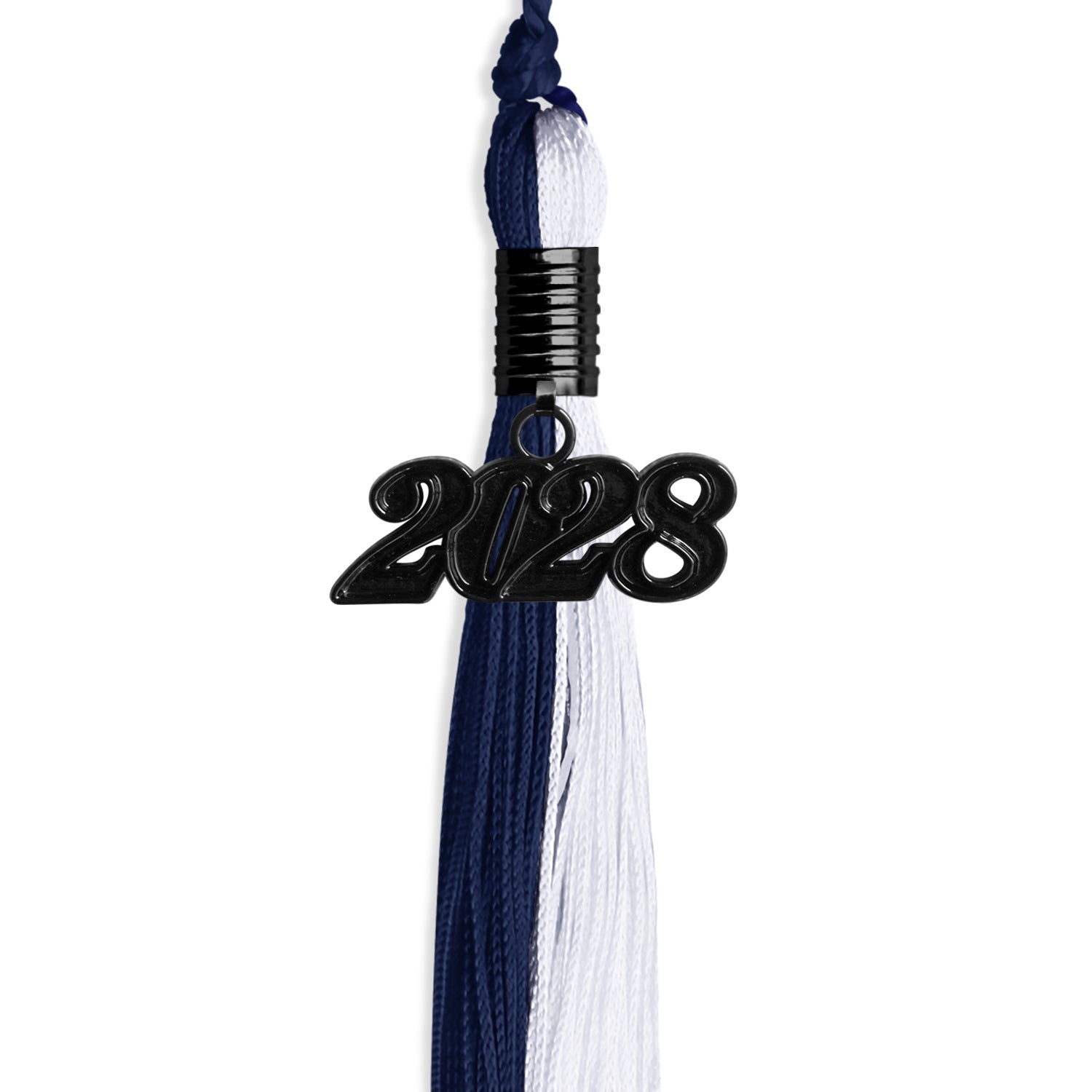 Navy Blue/White Graduation Tassel with Black Bling Charm by Wholesale Grad Supply