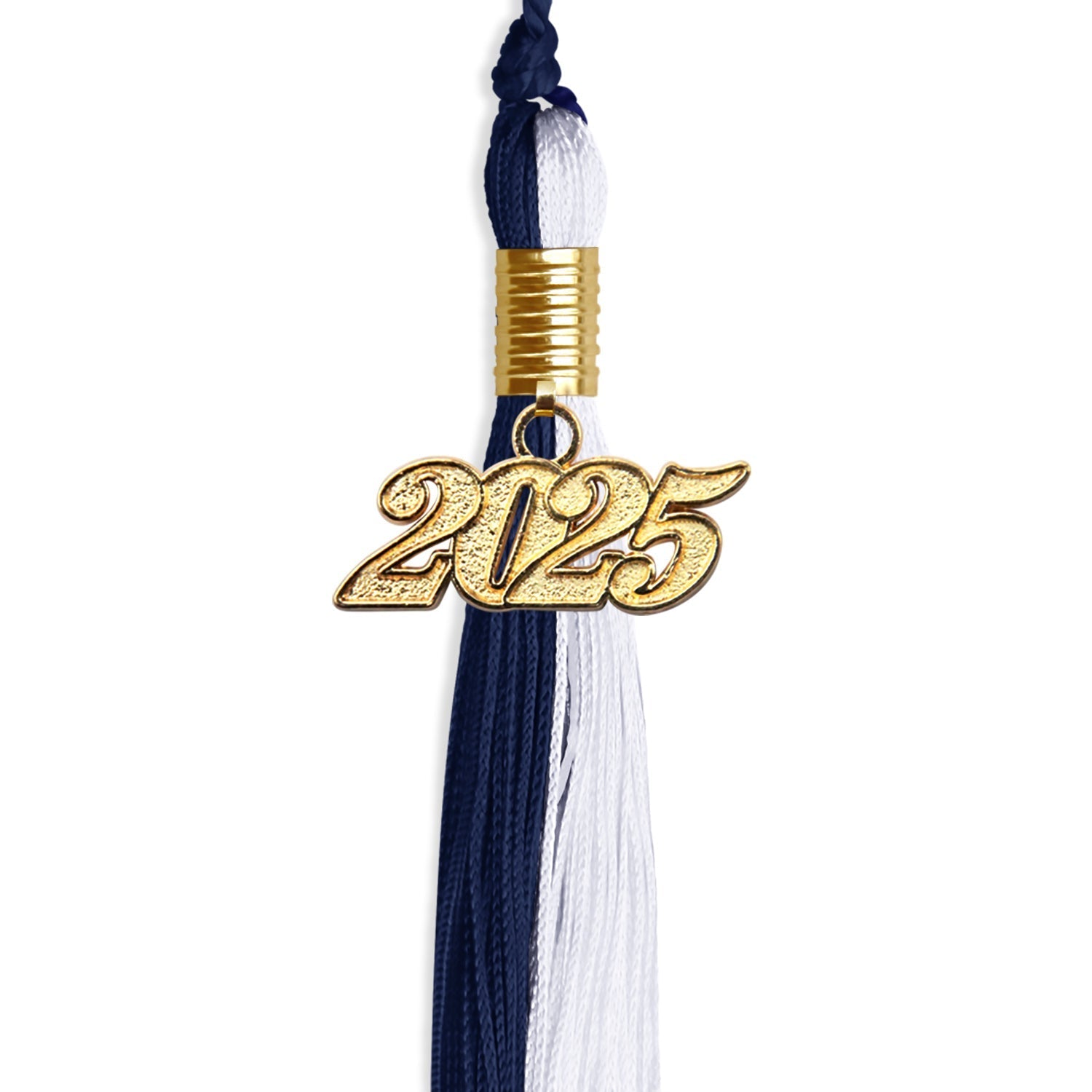 Navy Blue/White Graduation Tassel with Gold Bling Charm by Wholesale Grad Supply