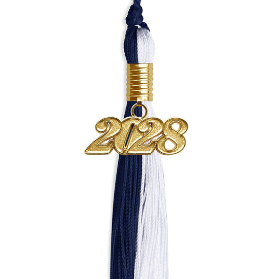 Navy Blue/White Graduation Tassel with Gold Bling Charm by Wholesale Grad Supply