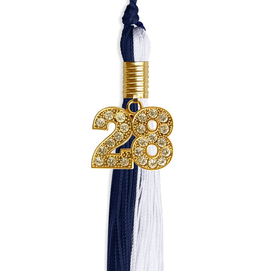 Navy Blue/White Graduation Tassel with Gold Bling Charm by Wholesale Grad Supply