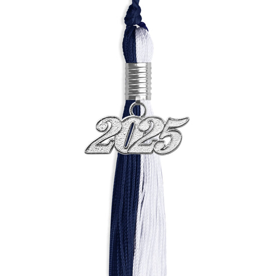 Navy Blue/White Graduation Tassel with Silver Bling Charm by Wholesale Grad Supply