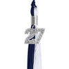 Navy Blue/White Graduation Tassel with Silver Bling Charm by Wholesale Grad Supply