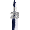 Navy Blue/White Graduation Tassel with Silver Bling Charm by Wholesale Grad Supply