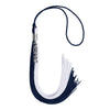 Navy Blue/White Graduation Tassel with Silver Stacked Date Drop by Wholesale Grad Supply