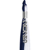 Navy Blue/White Graduation Tassel with Silver Stacked Date Drop by Wholesale Grad Supply