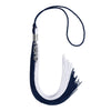 Navy Blue/White Graduation Tassel with Silver Stacked Date Drop by Wholesale Grad Supply