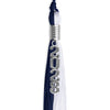 Navy Blue/White Graduation Tassel with Silver Stacked Date Drop by Wholesale Grad Supply
