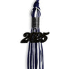 Navy Blue/White Mixed Color Graduation Tassel with Black Bling Charm by Wholesale Grad Supply