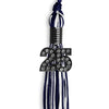 Navy Blue/White Mixed Color Graduation Tassel with Black Bling Charm by Wholesale Grad Supply