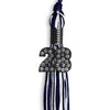 Navy Blue/White Mixed Color Graduation Tassel with Black Bling Charm by Wholesale Grad Supply
