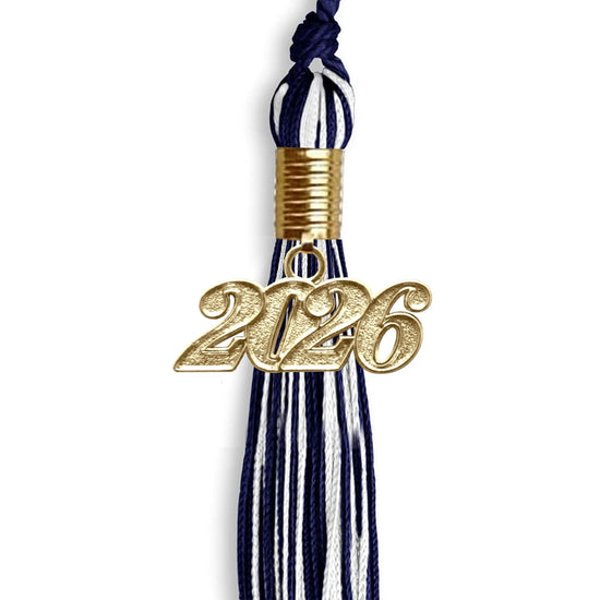 Navy Blue/White Mixed Color Graduation Tassel with Gold Bling Charm by Wholesale Grad Supply