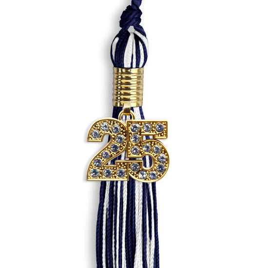 Navy Blue/White Mixed Color Graduation Tassel with Gold Bling Charm by Wholesale Grad Supply