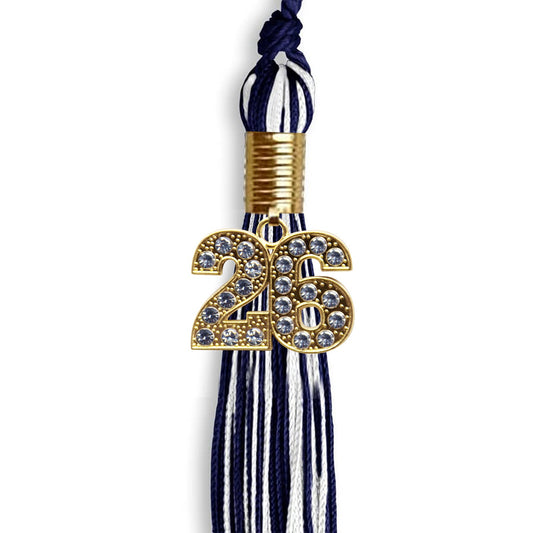 Navy Blue/White Mixed Color Graduation Tassel with Gold Bling Charm by Wholesale Grad Supply