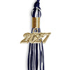 Navy Blue/White Mixed Color Graduation Tassel with Gold Bling Charm by Wholesale Grad Supply