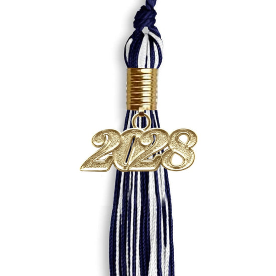 Navy Blue/White Mixed Color Graduation Tassel with Gold Bling Charm by Wholesale Grad Supply