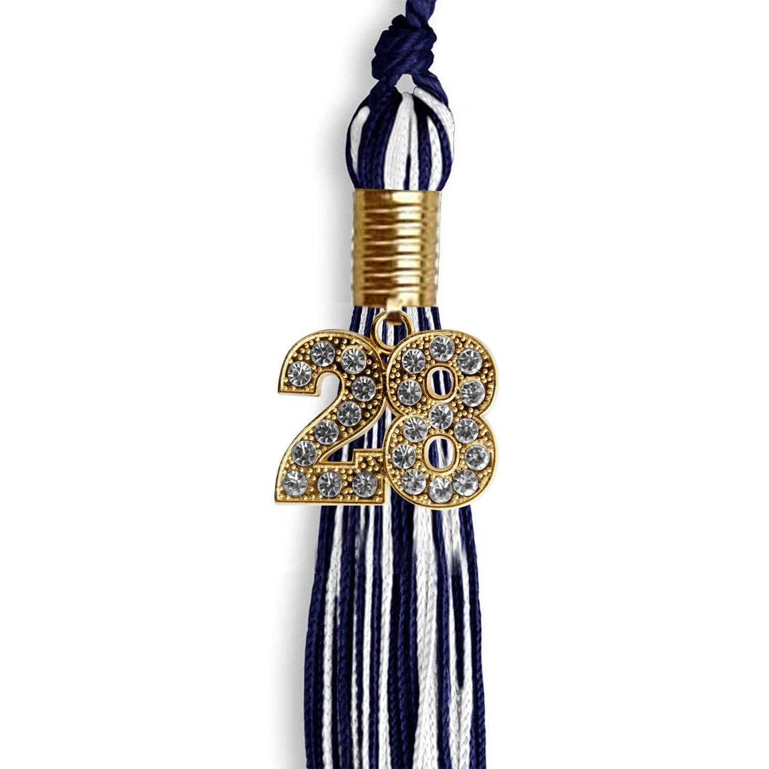 Navy Blue/White Mixed Color Graduation Tassel with Gold Bling Charm by Wholesale Grad Supply