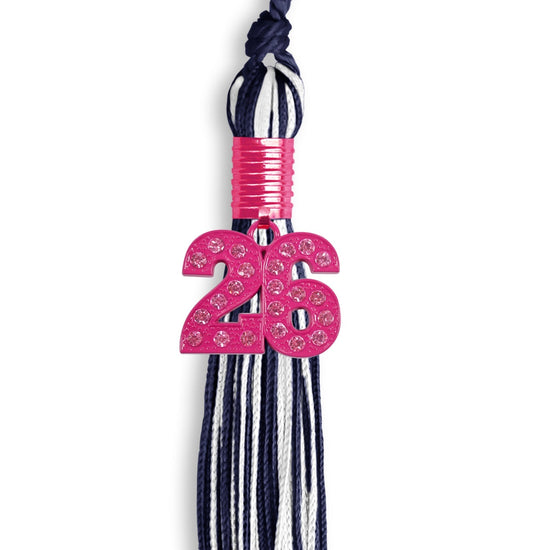 Navy Blue/White Mixed Color Graduation Tassel with Pink Bling Charm by Wholesale Grad Supply