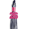 Navy Blue/White Mixed Color Graduation Tassel with Pink Bling Charm by Wholesale Grad Supply