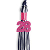 Navy Blue/White Mixed Color Graduation Tassel with Pink Bling Charm by Wholesale Grad Supply
