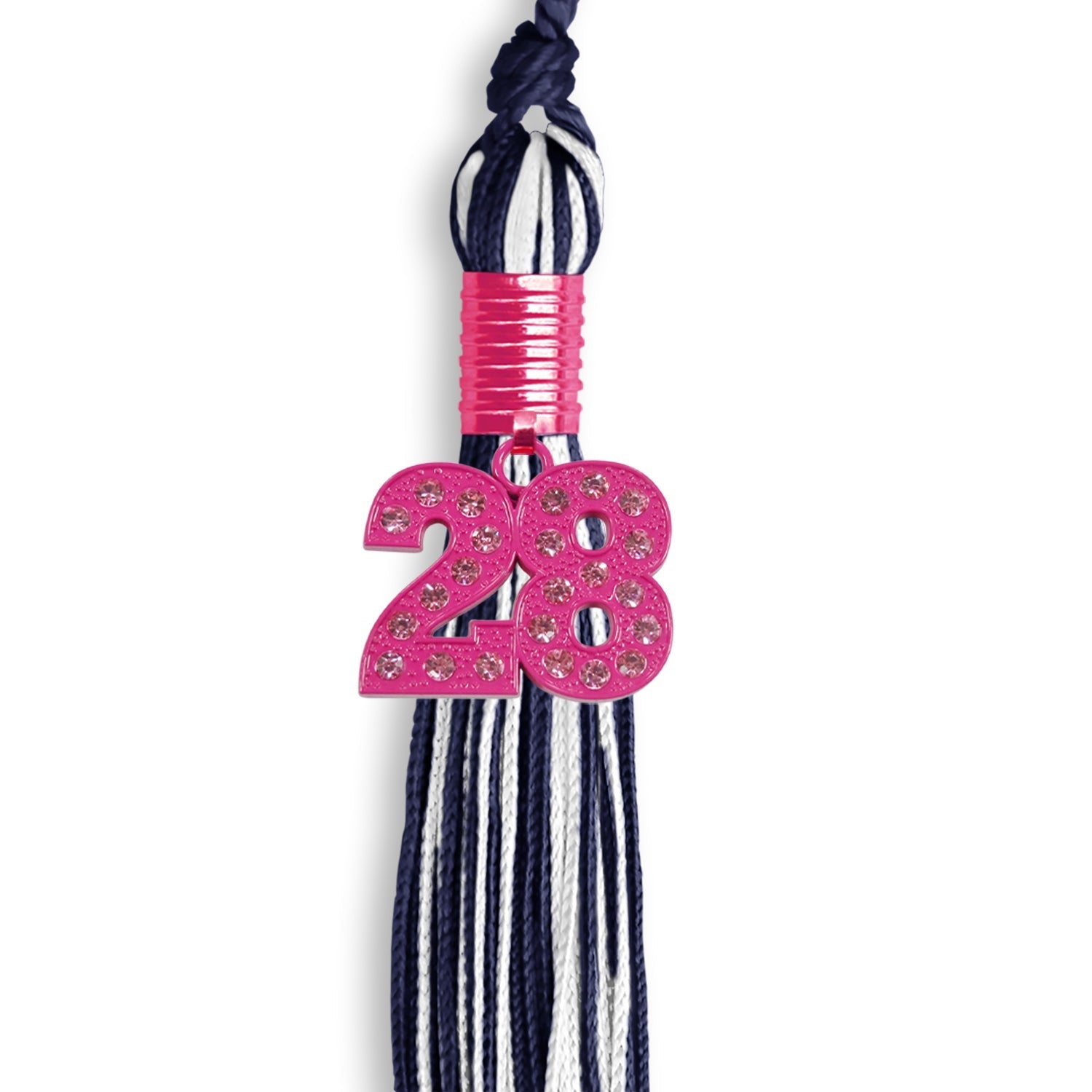 Navy Blue/White Mixed Color Graduation Tassel with Pink Bling Charm by Wholesale Grad Supply