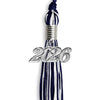 Navy Blue/White Mixed Color Graduation Tassel with Silver Bling Charm by Wholesale Grad Supply