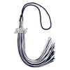 Navy Blue/White Mixed Color Graduation Tassel with Silver Bling Charm by Wholesale Grad Supply
