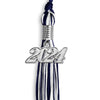 Navy Blue/White Mixed Color Graduation Tassel with Silver Bling Charm by Wholesale Grad Supply