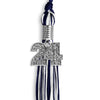 Navy Blue/White Mixed Color Graduation Tassel with Silver Bling Charm by Wholesale Grad Supply