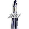 Navy Blue/White Mixed Color Graduation Tassel with Silver Bling Charm by Wholesale Grad Supply