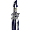 Navy Blue/White Mixed Color Graduation Tassel with Silver Bling Charm by Wholesale Grad Supply