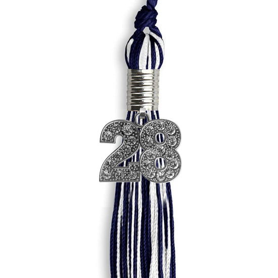 Navy Blue/White Mixed Color Graduation Tassel with Silver Bling Charm by Wholesale Grad Supply