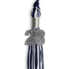Navy Blue/White Mixed Color Graduation Tassel with Silver Bling Charm by Wholesale Grad Supply