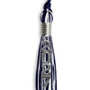 Navy Blue/White Mixed Color Graduation Tassel with Stacked Silver Date Drop by Wholesale Grad Supply