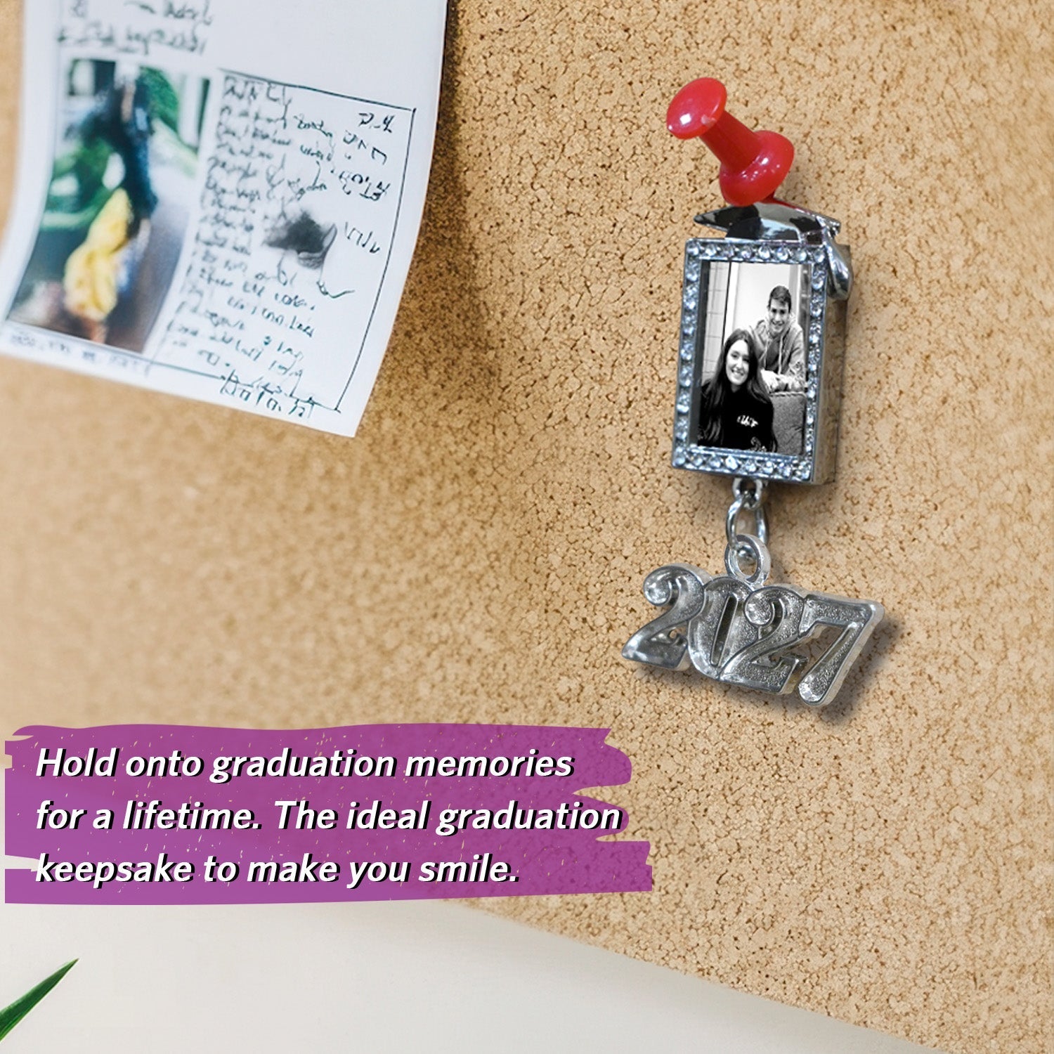 Navy Blue/White Tassel with Photo Frame Charm and Year Date Drop by Wholesale Grad Supply