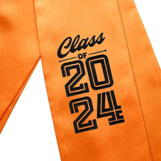 Orange Class of 2024 Graduation Stole/Sash with Classic Tips by Wholesale Grad Supply
