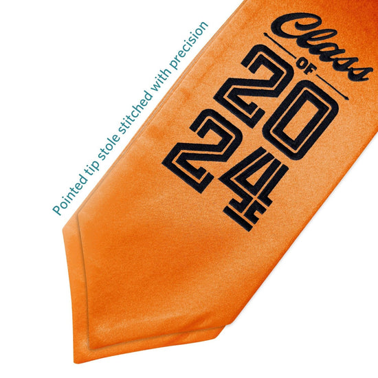 Orange Class of 2024 Graduation Stole/Sash with Classic Tips by Wholesale Grad Supply