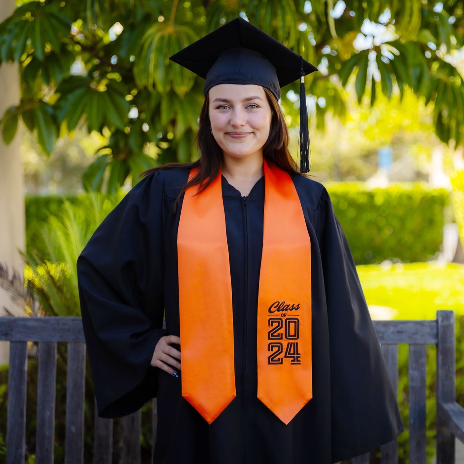 Orange Class of 2024 Graduation Stole/Sash with Classic Tips by Wholesale Grad Supply