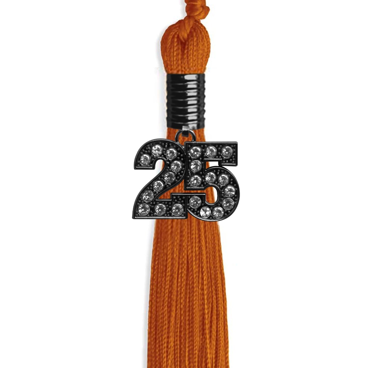 Orange Graduation Tassel with Black Bling Charm by Wholesale Grad Supply