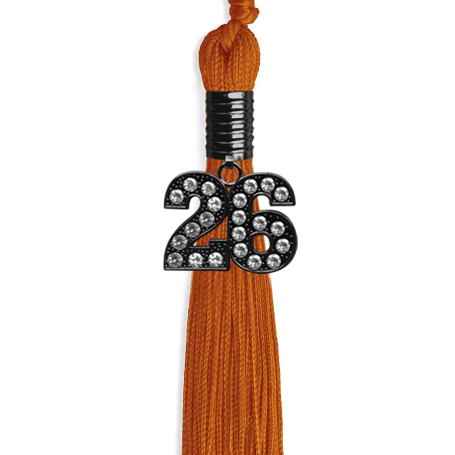 Orange Graduation Tassel with Black Bling Charm by Wholesale Grad Supply