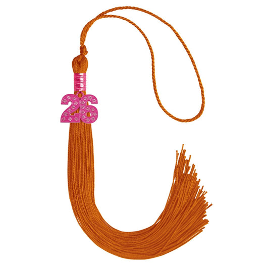 Orange Graduation Tassel with Pink Bling Charm by Wholesale Grad Supply