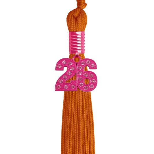 Orange Graduation Tassel with Pink Bling Charm by Wholesale Grad Supply