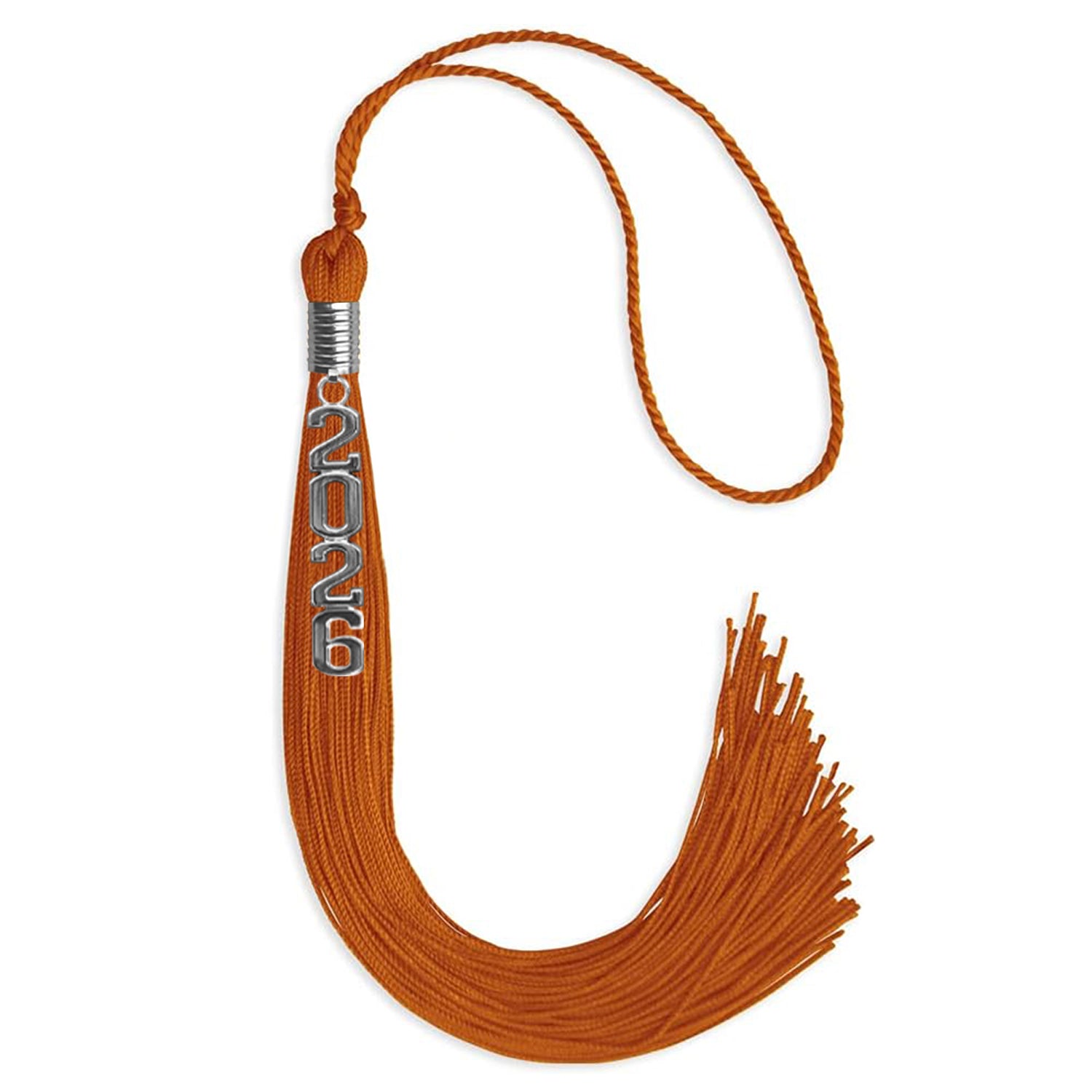 Orange Graduation Tassel with Silver Stacked Date Drop by Wholesale Grad Supply